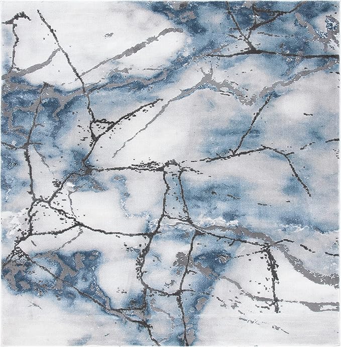 SAFAVIEH Craft Collection Area Rug - 8' Square, Grey & Blue, Modern Abstract Design, Non-Shedding & Easy Care, Ideal for High Traffic Areas in Living Room, Bedroom (CFT877L)