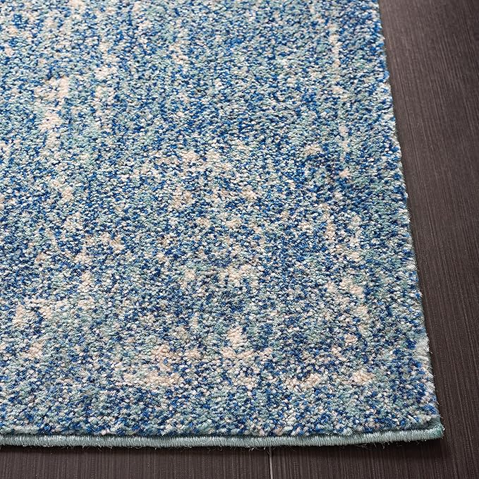 SAFAVIEH Evoke Collection Area Rug - 5'3" Square, Blue & Ivory, Distressed Design, Non-Shedding & Easy to Clean, Ideal for Living Room, Bedroom, Dining Space (EVK256C)