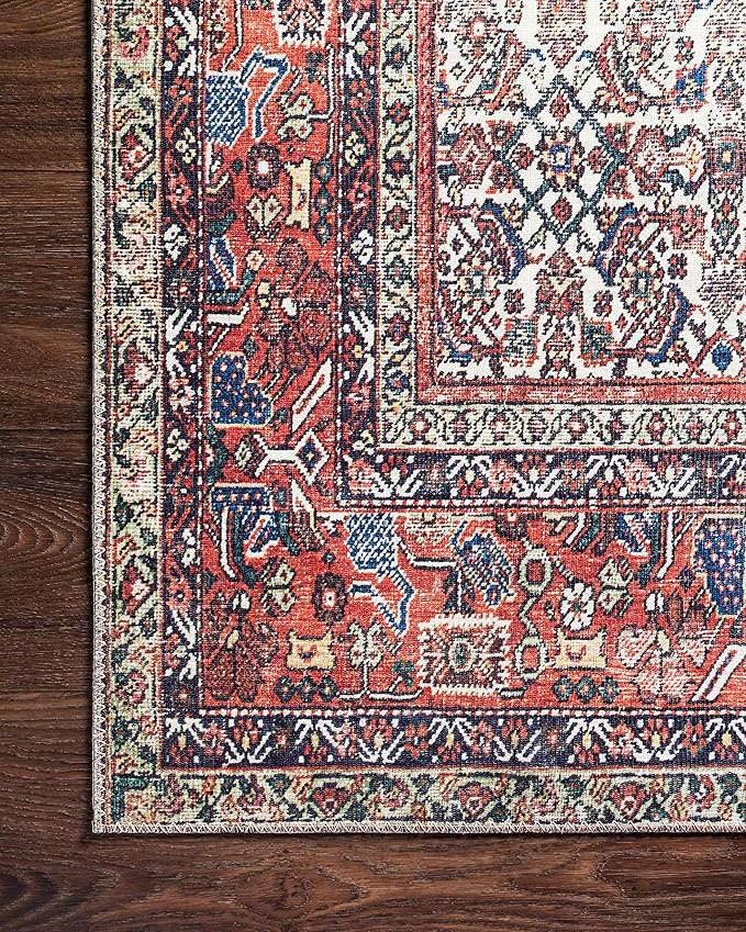 Loloi Layla Collection LAY-12 Ivory/Brick 2'-3" x 3'-9" .13" Thick Accent Rug, Soft, Durable, Vintage Inspired, Distressed, Low Pile, Non-Shedding, Easy Clean, Printed, Living Room Rug