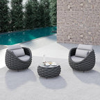 3 Pieces Balcony Seating Set: Aluminum Woven Rope Patio Chair Furniture Set - All Weather Metal Outdoor Conversation Set - Assembled Armchair with Table for Bistro Deck Porch Apartment Hotel