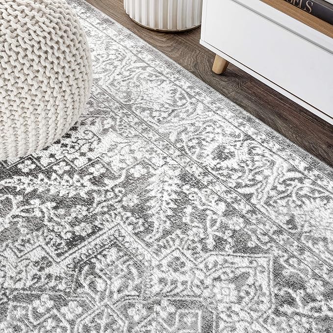 JONATHAN Y Modern Vintage Medallion Light Gray 3x3 Square Indoor Area Rug, Country, Floral, Easy-Cleaning for Living Room, Bedroom, Kitchen, Pet Friendly, Non-Shedding (MDP100A-3SQ)
