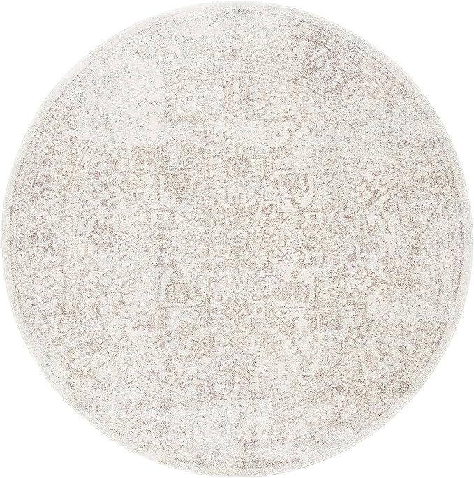 SAFAVIEH Evoke Collection 6'7" Round Ivory / Taupe EVK256E Oriental Distressed Non-Shedding Dining Room Entryway Foyer Living Room Bedroom Area Rug