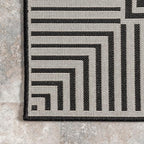 nuLOOM 5' x 8' Outdoor Area Rug, Casual Design With Striped Border, Stain Resistant, Highly Durable, For Patio, Balcony, Bedroom, Living Room, Dining Room, Bathroom, Black