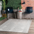nuLOOM 4' x 5' Outdoor Tribal Geometric Area Rug, Stain Resistant, Weather Resistant, High Traffic, Patio, Balcony, Outside, Ranya Light Grey
