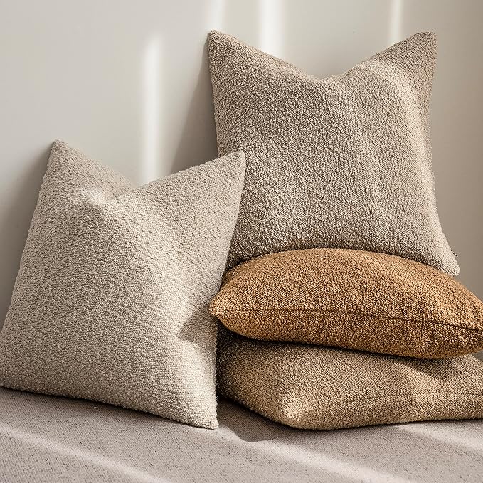 Foindtower Pack of 2 Textured Boucle Throw Pillow Covers Accent Solid Lumbar Pillow Cases Cozy Soft Decorative Couch Cushion Case for Chair Sofa Bedroom Living Room Home Decor, 12 x 20 Inch,Tobacco