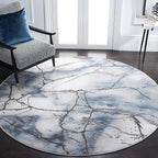 SAFAVIEH Craft Collection 6'7" Round Grey/Blue CFT877L Modern Abstract Non-Shedding Dining Room Entryway Foyer Living Room Bedroom Area Rug