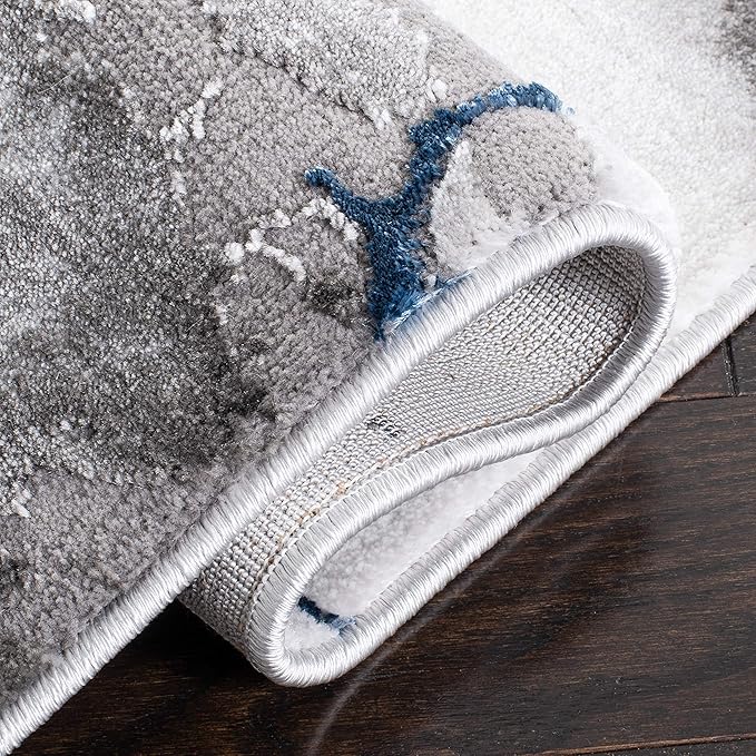 SAFAVIEH Craft Collection Accent Rug - 2'7" x 5', Ivory Grey & Blue, Modern Abstract Design, Non-Shedding & Easy Care, Ideal for High Traffic Areas in Entryway, Living Room, Bedroom (CFT877M)