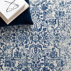 SAFAVIEH Area Rug 9x12 - Evoke Collection - Large - Ivory & Navy, Distressed Design, Non-Shedding & Easy to Clean, Ideal for Living Room, Bedroom, Dining Space (EVK256N)