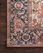 Loloi Layla Collection LAY-08 Red/Navy 2'-6" x 7'-6" .13" Thick Runner Rug, Soft, Durable, Vintage Inspired, Distressed, Low Pile, Non-Shedding, Easy Clean, Printed, Living Room Rug
