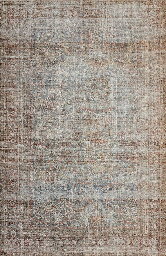 Loloi Chris Loves Julia Jules Collection JUL-05 Lagoon/Brick 7'-6'' x 9'-6'', .13" Pile Height, Area Rug