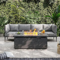 Sundale Outdoor 5 Pieces Patio Furniture Set with Fire Pit Table, Metal Outdoor Sectional Sofa with 6" Olefin Cushion, Modern Outdoor Conversation Sets (4 Seats, Grey Frame)