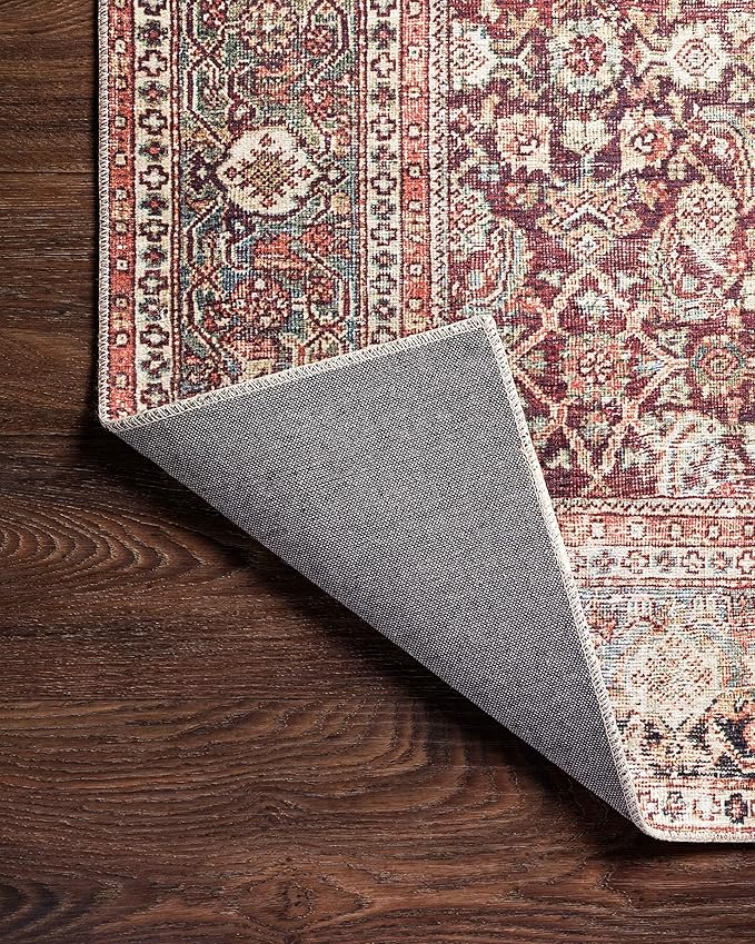 Loloi Layla Collection LAY-11 Cinnamon/Sage 2'-0" x 5'-0" .13" Thick Accent Rug, Soft, Durable, Vintage Inspired, Distressed, Low Pile, Non-Shedding, Easy Clean, Printed, Living Room Rug