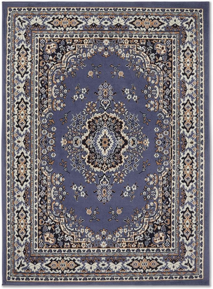 Home Dynamix Premium Sakarya Traditional Medallion Border Area Rug, Country Blue, 5'2"x7'4" Rectangle