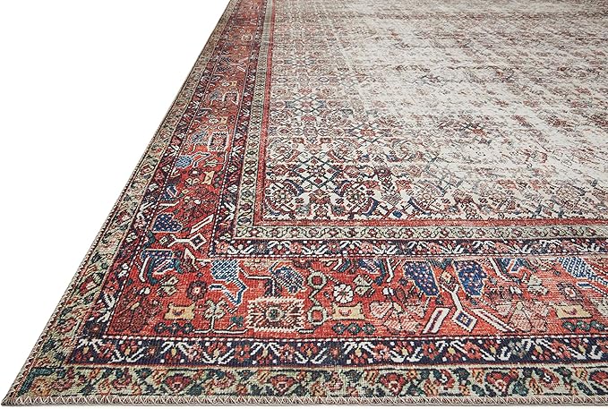 Loloi Layla Collection LAY-12 Ivory/Brick 2'-3" x 3'-9" .13" Thick Accent Rug, Soft, Durable, Vintage Inspired, Distressed, Low Pile, Non-Shedding, Easy Clean, Printed, Living Room Rug