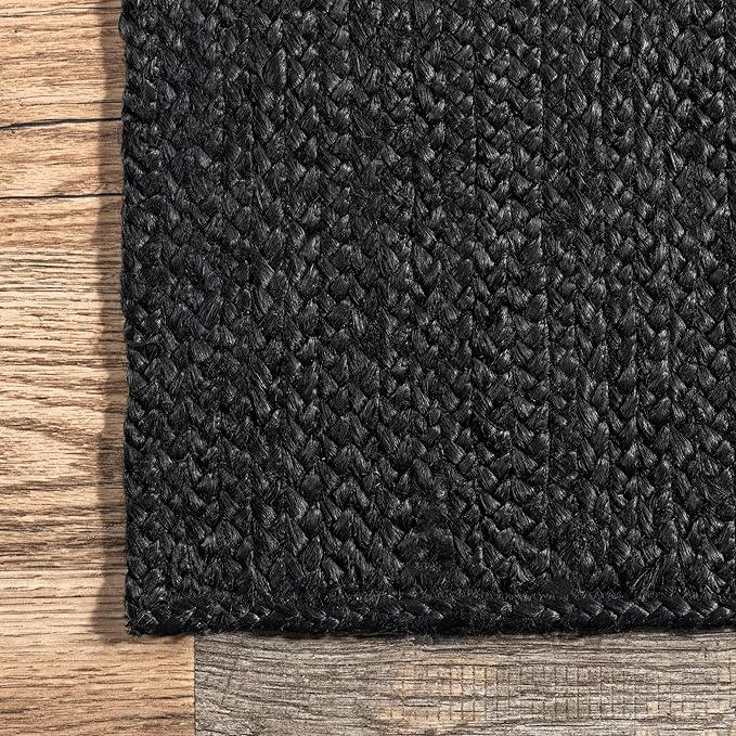 nuLOOM Oval 3x5 Rigo Jute Hand Woven Area Rug, Black, Solid Farmhouse Design, Natural Fiber, For Bedroom, Living Room, Dining Room, Hallway, Office, Kitchen, Entryway