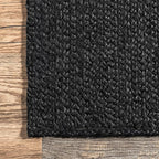 nuLOOM Oval 3x5 Rigo Jute Hand Woven Area Rug, Black, Solid Farmhouse Design, Natural Fiber, For Bedroom, Living Room, Dining Room, Hallway, Office, Kitchen, Entryway