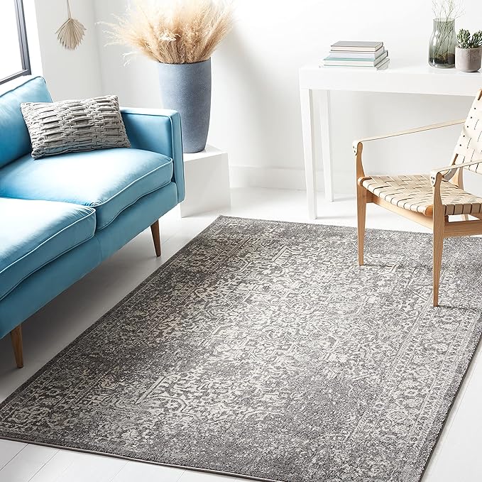 SAFAVIEH Evoke Collection 5'1" x 7'6" Grey/Ivory EVK256D Oriental Distressed Non-Shedding Living Room Bedroom Area Rug