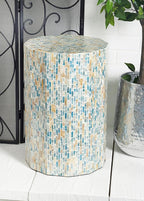 Deco 79 Mother of Pearl Shell Handmade Side End Accent Table End Table, Side Table 13" x 13" x 19", Blue