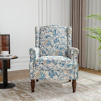 Floral Wingback Accent Chairs Set of 2, High Back Upholstered Armchair, Comfy Fabric Wingback Arms Chairs with Retro Solid Wood Legs, Single Sofa Reading Chair for Bedroom Living Room, Boho Blue