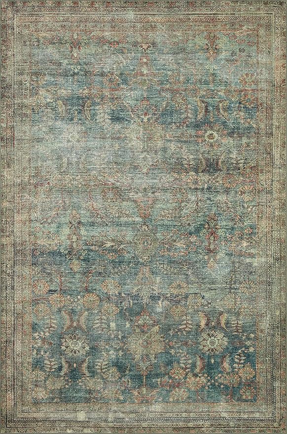 Loloi Magnolia Home by Joanna Gaines Banks Collection BAN-01 Ocean/Spice 5'-0" x 7'-6", .13" Pile Height, Machine Washable, Area Rug