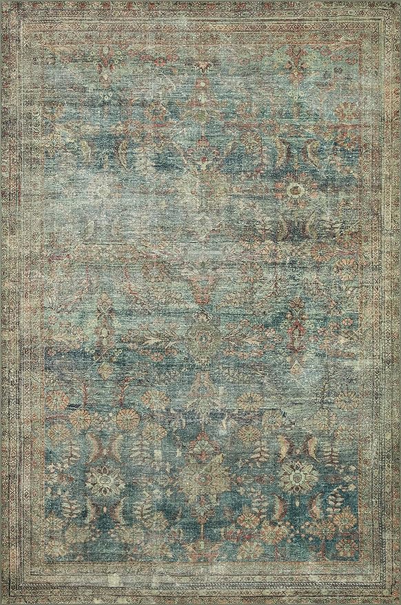 Loloi Magnolia Home by Joanna Gaines Banks Collection BAN-01 Ocean/Spice 2'-0" x 5'-0" .13" Pile Height, Machine Washable, Accent Rug
