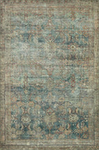 Loloi Magnolia Home by Joanna Gaines Banks Collection BAN-01 Ocean/Spice 3'-6" x 5'-6" .13" Pile Height, Machine Washable, Accent Rug