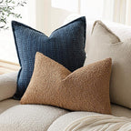 Foindtower Pack of 2 Textured Boucle Throw Pillow Covers Accent Solid Lumbar Pillow Cases Cozy Soft Decorative Couch Cushion Case for Chair Sofa Bedroom Living Room Home Decor, 12 x 20 Inch,Tobacco