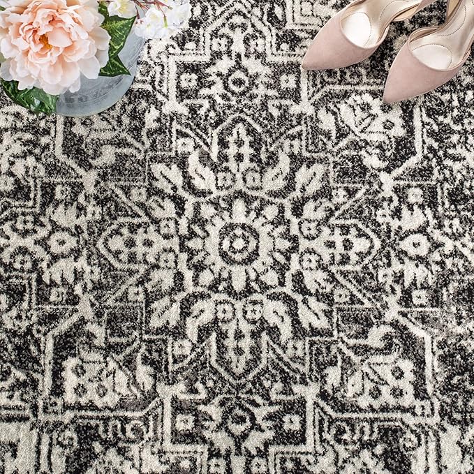 SAFAVIEH Area Rug 9x12 - Evoke Collection - Large - Black & Grey, Distressed Design, Non-Shedding & Easy to Clean, Ideal for Living Room, Bedroom, Dining Space (EVK256R)