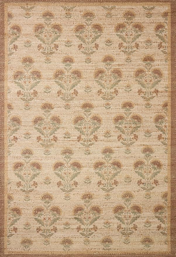 Loloi Chris Loves Julia Rue Collection RUE-01 Wheat/Sage 7'-6" x 9'-6" Area Rug Jute Neutral Floral Living Room Bedroom Rug