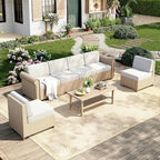 Patio Furniture Set, 7 Piece Outdoor Rattan Wicker Sectional Conversation Set with 5.5" Thick Waterproof Cushions and Coffee Table for Deck Backyar
