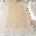 nuLOOM 6' 7" x 9' Outdoor/Indoor Asha Area Rug, Tan, Casual Design with Striped Border, Stain Resistant, Highly Durable, for Patio, Balcony, Bedroom, Living Room, Dining Room, Bathroom