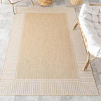 nuLOOM 6' 7" x 9' Outdoor/Indoor Asha Area Rug, Tan, Casual Design with Striped Border, Stain Resistant, Highly Durable, for Patio, Balcony, Bedroom, Living Room, Dining Room, Bathroom