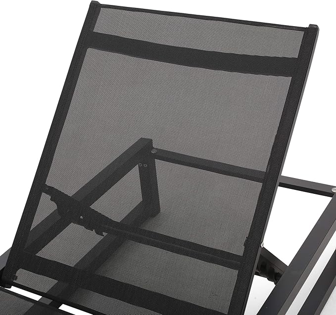 Christopher Knight Home Vivian Outdoor Aluminum Chaise Lounge with Mesh Seating (Set of 2), Black