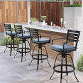 Pellebant Outdoor Bar Stools Set of 4 with Sunbrella Cushion, 29.5" Aluminum Swivel Bar Height Stool Chairs with Back & Footrest, Rust-Proof Patio Bartools for Deck Lawn Garden, Spectrum Denim