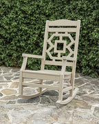 Martha Stewart by POLYWOOD Chinoiserie Outdoor Rocking Chair, Black, Durable HDPE All-Weather Patio Furniture with Decorative Lattice, Classic Porch Rocker for Deck, Garden & Backyard, Made in the USA