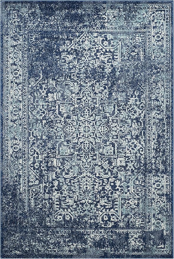 SAFAVIEH Evoke Collection 4' x 6' Navy/Ivory EVK256A Oriental Distressed Non-Shedding Living Room Bedroom Accent Rug