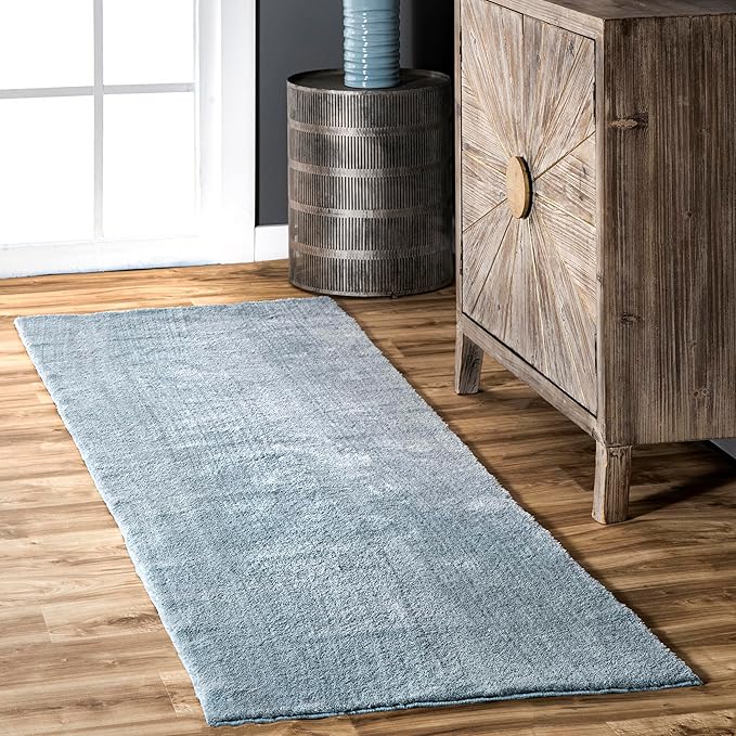 nuLOOM 2' x 8' Cozy Plush SuperiorWash Area Rug, Machine Washable, Non-Slip, Soft Fluffy Shag Carpet for Living Room Bedroom Kids Room Nursery Home Decor, Loni Light Blue