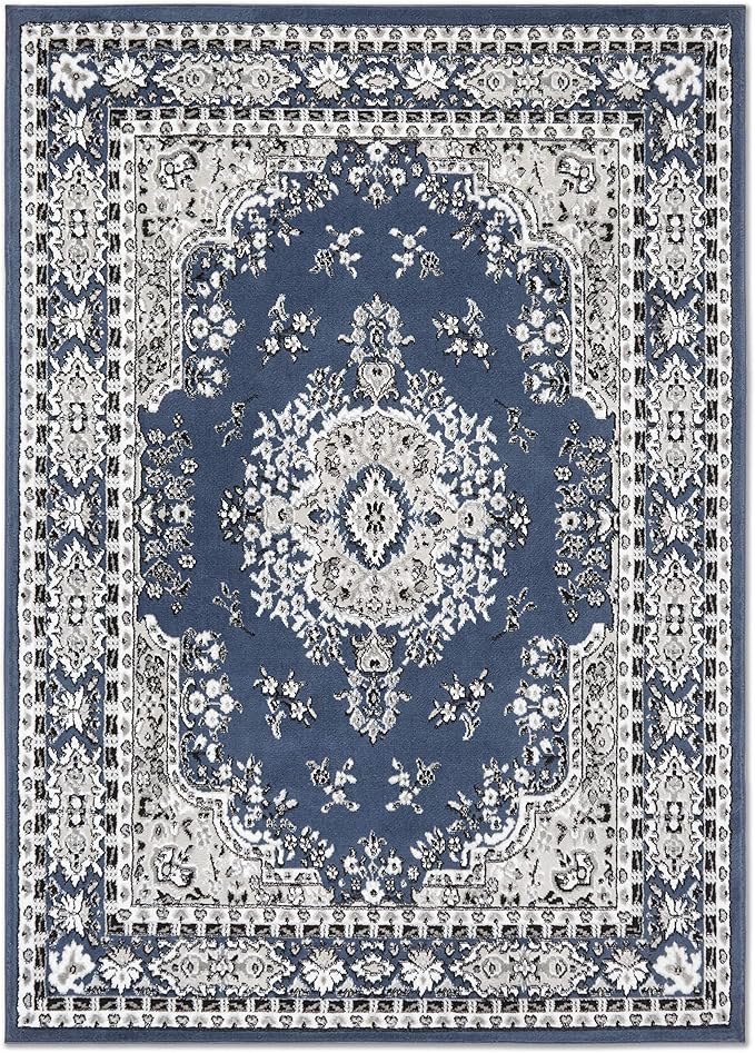 Home Dynamix Premium Sakarya Traditional Medallion Border Area Rug, Midnight Blue, 7'8"x10'7" Rectangle