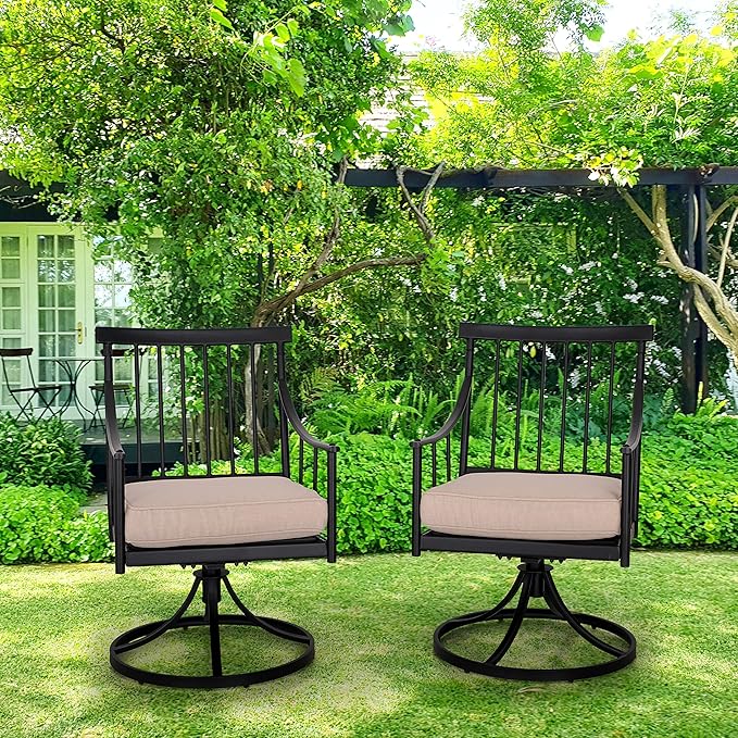 Sophia & William Swivel Patio Chairs Set of 8, Metal Rocker Patio Outdoor Dining Chairs Set with Seat Cushions, Wrought Iron Patio Bistro Furniture Chairs with Armrest for Garden, Yard, 8 Pack