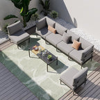 Sundale Outdoor 7 Pieces Metal Patio Furniture Set, Outdoor Sectional Sofa with 6 Inch Olefin Cushion, Modern Outdoor Conversation Sets (6 Seats, Grey Frame)