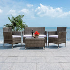 SAFAVIEH Outdoor Collection Bandele Grey Brown/White Cushion 4-Piece Conversation Patio Set PAT7506C