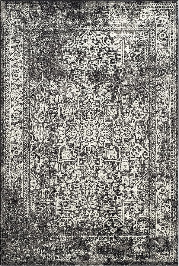 SAFAVIEH Evoke Collection Area Rug - 5'3" x 7'6", Black & Grey, Distressed Design, Non-Shedding & Easy to Clean, Ideal for Living Room, Bedroom, Dining Space (EVK256R)