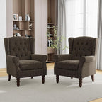 Mid-Century Modern 2-Piece Wingback Chair Set - Plush Upholstered Accent Chairs with Solid Wood Legs, High Back Lounge Seating for Living Room, Bedroom & Office - Retro Matched Pair (Taupe)