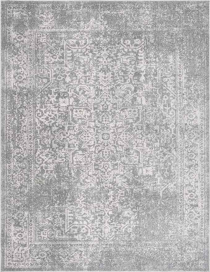 SAFAVIEH Area Rug 12x18 - Evoke Collection - Large - Silver & Ivory, Distressed Design, Non-Shedding & Easy to Clean, Ideal for Living Room, Bedroom, Dining Space (EVK256S)