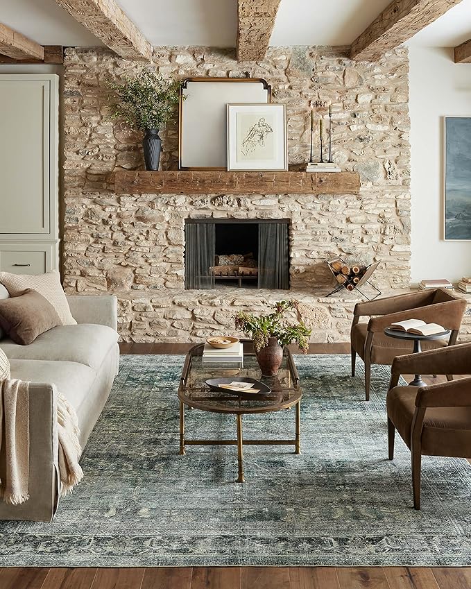 Loloi Magnolia Home by Joanna Gaines Banks Collection BAN-03 Blue/Lagoon 2'-0" x 5'-0" .13" Pile Height, Machine Washable, Accent Rug
