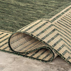 nuLOOM 4' x 6' Outdoor Area Rug, Casual Design with Striped Border, Stain Resistant, Highly Durable, for Patio, Balcony, Bedroom, Living Room, Dining Room, Bathroom, Dark Green