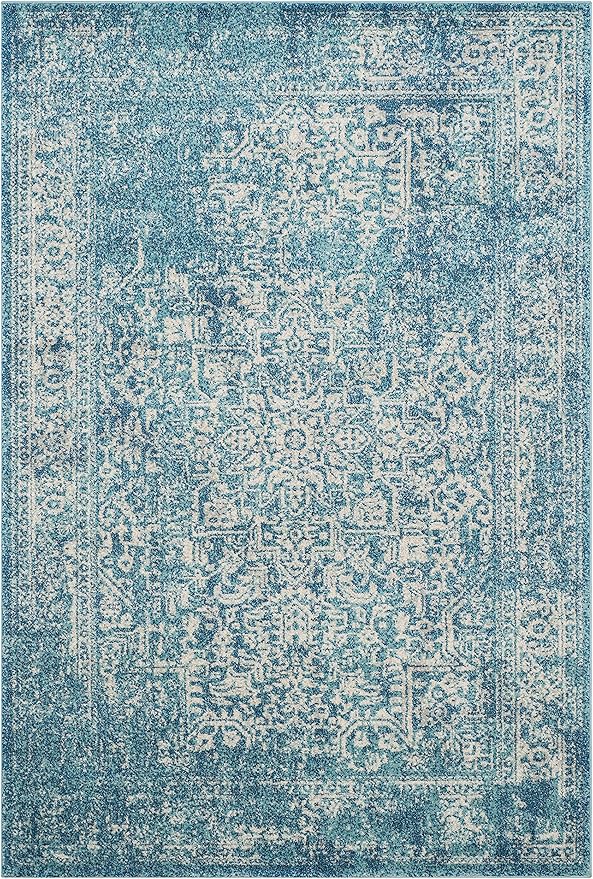 SAFAVIEH Evoke Collection 6'7" x 9' Blue/Ivory EVK256C Oriental Distressed Non-Shedding Living Room Bedroom Dining Home Office Area Rug