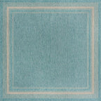 Unique Loom Outdoor Border Collection Area Rug - Soft Border (10' 8" Square, Aquamarine/ Ivory)