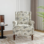 Floral Wingback Accent Chair, High Back Upholstered Armchair, Comfy Fabric Wingback Arms Chairs with Retro Solid Wood Legs, Single Sofa Reading Chair for Bedroom Living Room, Plants Beige