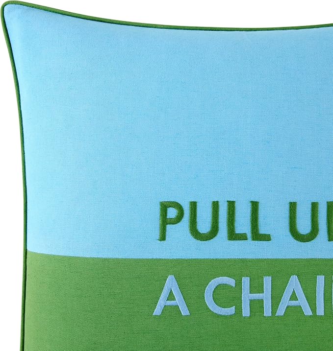 Kate Spade New York Pull Up A Chair Reversible Decorative Pillow, 20" x 20" Throw Pillow for Bed or Sofa, Cotton and Linen Cover, Blue and Green, 20 x 20